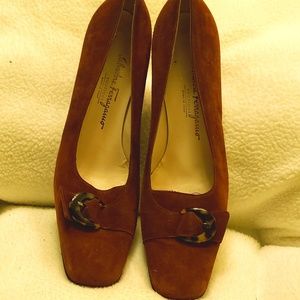 Salvatore Ferragamo brown suede with buckle 8 1/2B